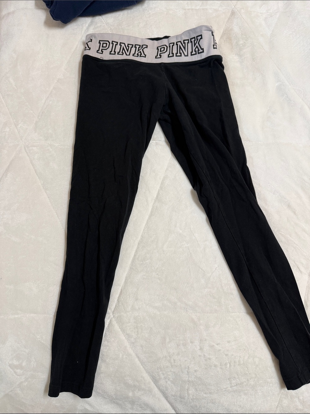 PINK Victoria's Secret Yoga Black Leggings with White Logo Waistband